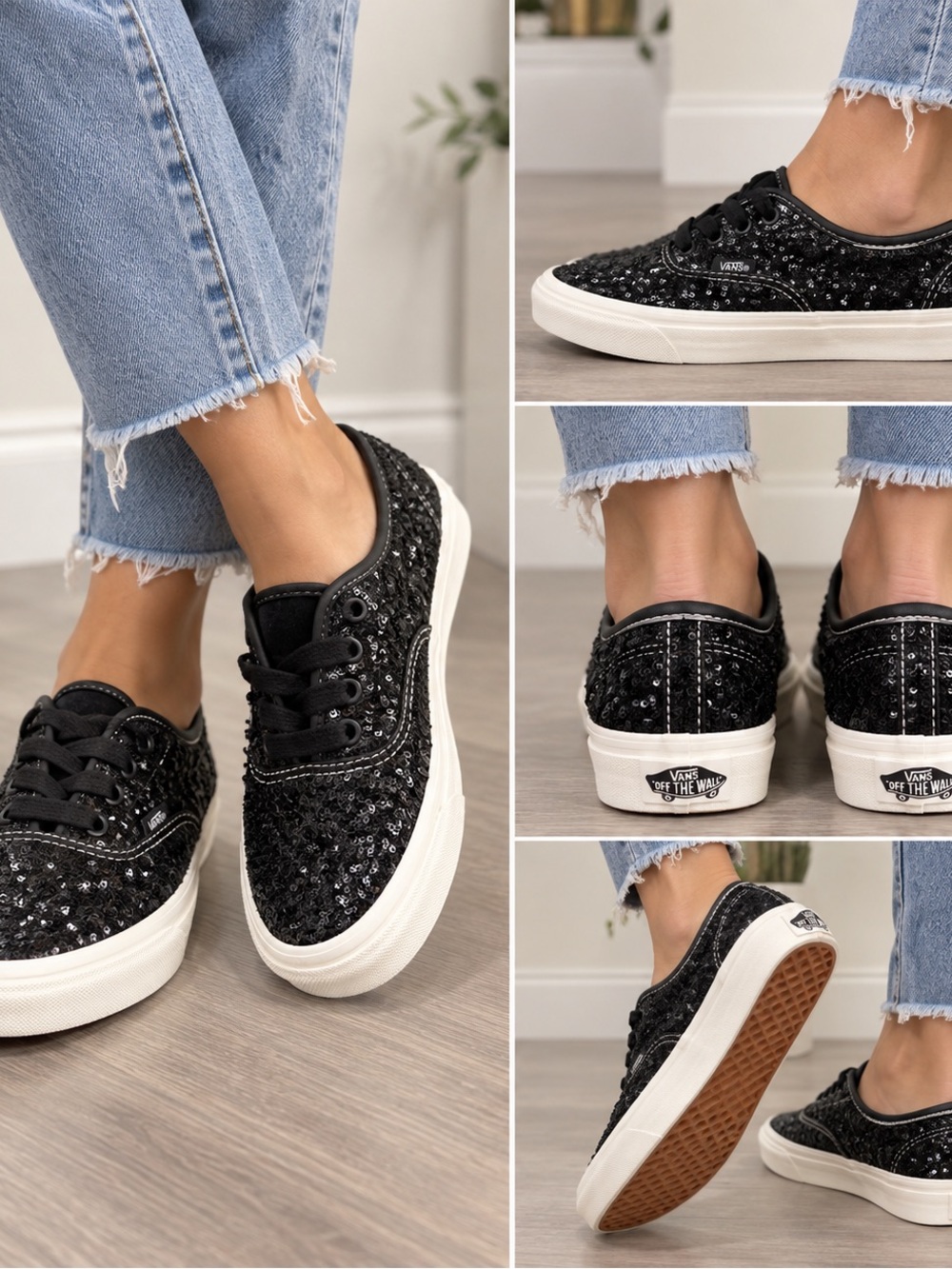 Vans Premium Authentic 44 Black Sequin Beaded Sneakers NWT